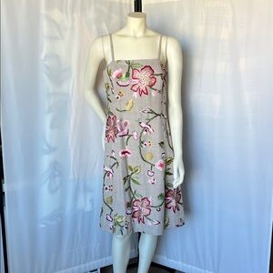 CARLISLE Vintage Tan Linen Floral Embroidered